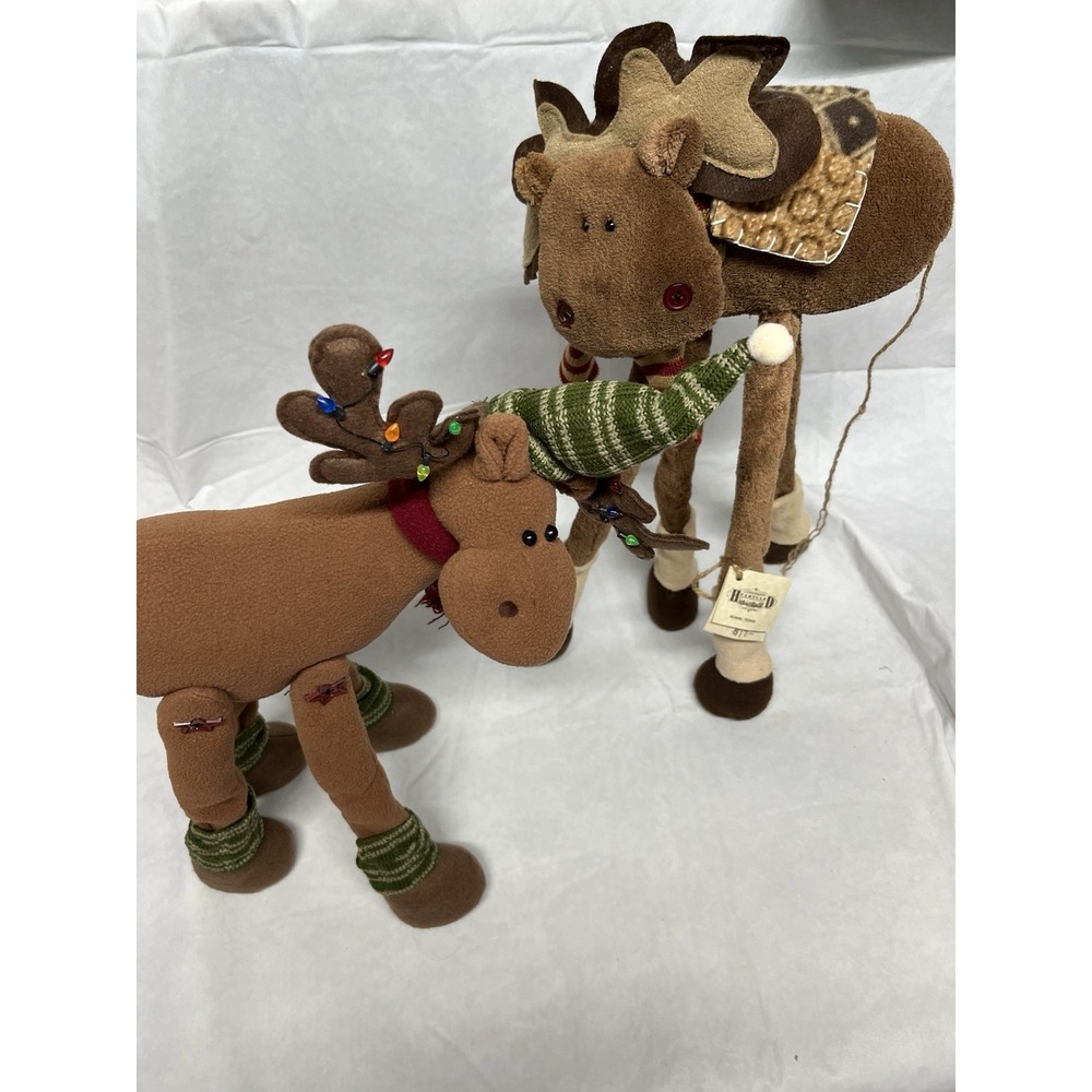 Two Vintage Christmas Standing Reindeer Moose Stuffed Plush Decoration